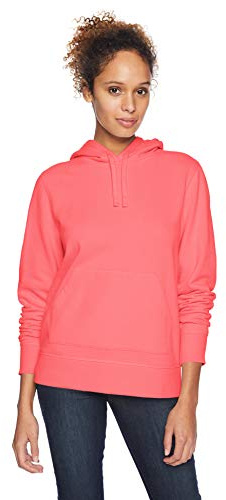 Amazon Essentials Women's Regular-Fit Midweight Fleece Pullover Hoodie with Kangaroo Pocket (Available in Plus Size), Bright Coral, Large