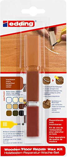 edding 8902/1 Blistercard Holzbodenreparaturwachs Set mit 3 Nuancen Kirschbaum - Reparatur beschädigter Holzböden wie Parkett, Laminat und Dielen