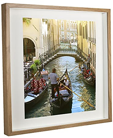 BD ART 50 x 50 cm stor låda 3D-objektram bildram med passepartout 40 x 40 cm, ek fyrkant för fyllning, lägre för objekt, foto, suvenirs 3 cm, för väggmontering