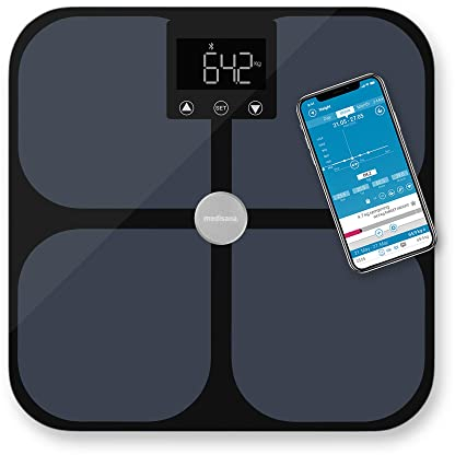 medisana BS 650 Körperanalysewaage bis 180 kg mit W-LAN oder Bluetooth, Personenwaage zur Messung von Körperfett, Körperwasser, Muskelmasse und Knochengewicht mit VitaDock+ Körperanalyse App