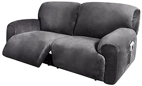 ULTICOR Extra Wide 75-100 2 Seater Reclining Sofa Slipcover, Velvet Stretch 6-Piece, Soft Washable (Dark Grey)