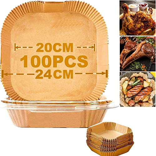Backpapier für Heißluftfritteuse, 100 Stück 20cm Airfryer Paper für Cosori 5,5L XXL/Philips/Princess/Tefal 5.0-6.0L Airfryer Zubehör