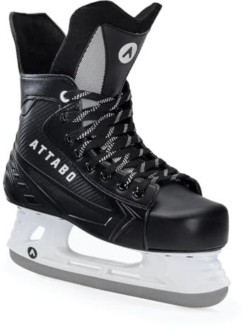 ATTABO Hockey Schlittschuhe Herren in Schwarz Größe 45 EU Eishockey Schlittschuhe mit Schnürung Eislaufschuhe Herren mit Edelstahlklinge Ice Skates Für Anfänger bis 100 kgKomfortabel und Warm