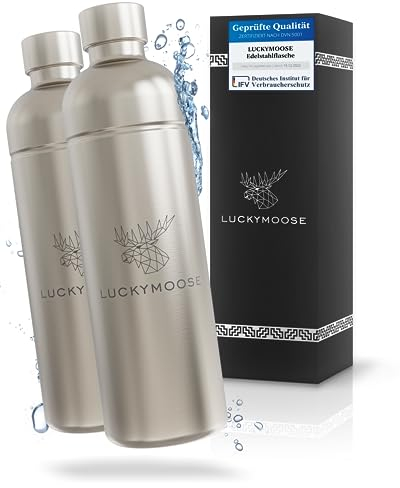 Luckymoose Infinity Flasche 1,25L für Aarke Carbonator 3, Philips GoZero & Brita SodaOne Wassersprudler - Spülmaschinenfeste Edelstahlflasche ohne Ablaufdatum, Alternative Aarke Flasche