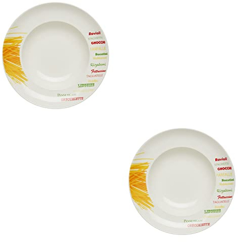 KHG 2er-Set Pastateller, groß mit 30 cm in Nudelsorten Print, Durchmesser | perfekt für Gastro und Zuhause, hochwertiges Porzellan, Suppenteller, Salatteller, spülmaschinengeeignet, praktisch