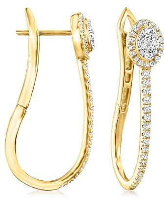 Ross-Simons 0.50 ct. t.w. Diamond Cluster Elongated Hoop Earrings in 18kt Gold Over Sterling