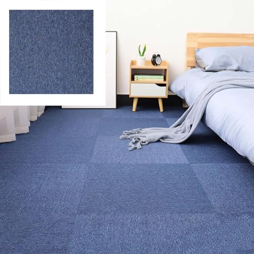 HAILM Kommerzielle Teppich Bodenfliesen Blau, Selbstklebender Bodenbelag Anti-Rutsch, mit PVC-Träger, Einfach Schälen und Stick Quadrate Teppichfliesen - 10 Fliesen/26,9 Sqft
