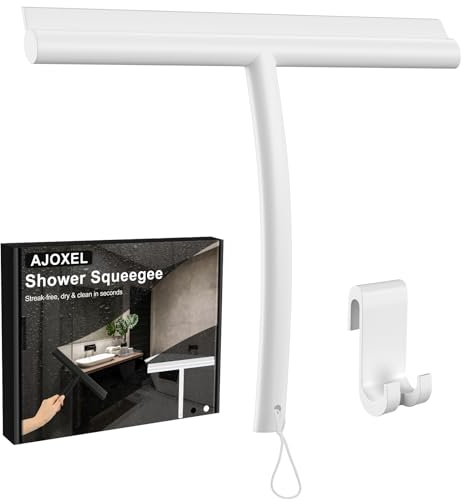 Rasquetas Limpiacristales para Ducha Portátil de Silicona, Limpieza Eficaz, con Cuerda para Colgar, para Ventana, Baño, Espejo, Limpieza de Cristal, Azulejos, Blanco-24cm