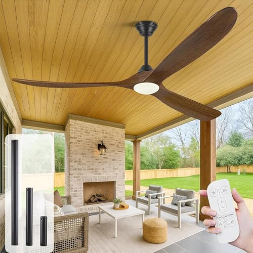 152 cm Deckenventilator aus Holz mit Licht, Bauernhaus-Deckenventilator mit leisem umkehrbarem Gleichstrommotor, rustikaler Deckenventilator für den Außenbereich für Terrasse, Pavillon, Veranda