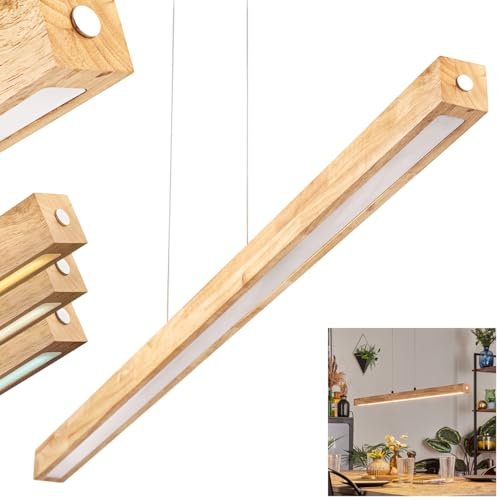 HOFSTEIN LED Pendelleuchte Carbellino, dimmbare Hängelampe aus Metall/Holz/Kunststoff in Schwarz/Naturfarben/Weiß, Touchdimmer, skandinavisches Design, 24 Watt, CCT 3000-6000 Kelvin, 2550 Lumen