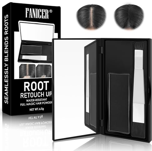 Ansatzpuder Root Cover Up, Haaransatz Puder, Ansatzfarbe zum Kaschieren vom Haaransatz, Haarpuder Haar Concealer, Haarpuder für Ausbesserung der Wurzeln für dünner werdendes Haar, 6.5g (Schwarz)