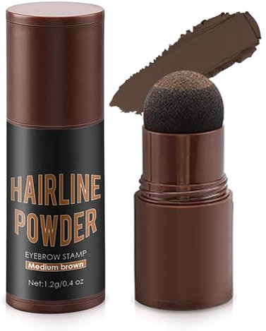 Ansatzpuder Wasser und Schweißfeste, Schnelle Abdeckung des Haaransatzes, Haarpuder für Ausbesserung der Wurzeln für Dünner Werdendes Haar, Kahle Stellen und Graue Haarwurzeln (Medium Brown, M)