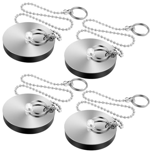 FIHODONE 4 tapones de desagüe de acero inoxidable, 55 – 52 mm, para fregadero con ganchos y cadenas, para baño, bañera, cocina