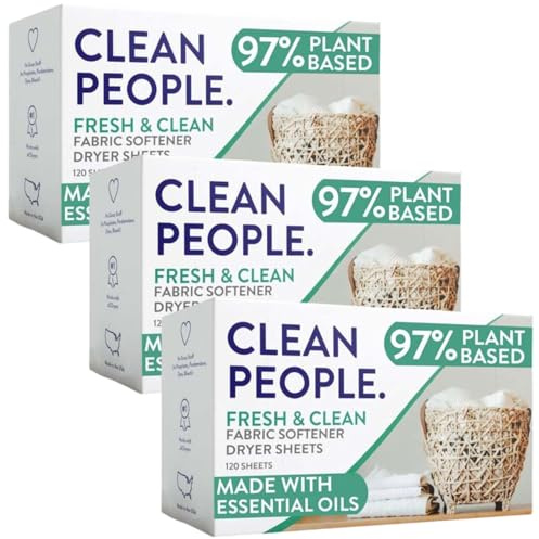The Clean People Fabric Softener Sheets - Dryer Sheets - Softens & Removes Static Cling - Vegan Laundry Softener, Essential Oils (360 Count, Fresh Scent)