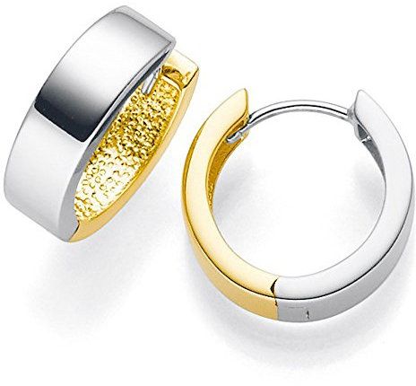 Creolen 585 Gold gelb/weiß 14x4mm Ohrringe Ohrschmuck flach bicolor Damen