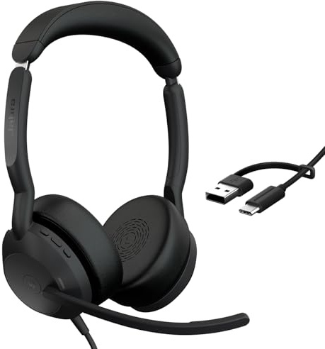 Jabra Evolve2 50 Wired Dual-Ear Headset – Cuffie con cancellazione del rumore, cuffie Bluetooth per lavorare con microfoni con cancellazione del rumore, funzionano con piattaforme di riunione online