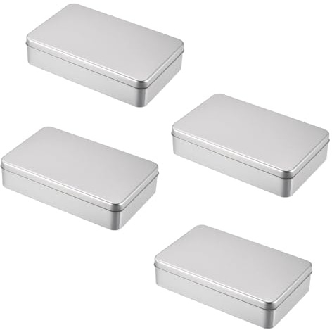 Cobenga Metall-Blechbox, 18 x 11 x 4 cm, groß, rechteckig, leere Blechdose, Behälter mit Deckel, Metall-Aufbewahrungskoffer für Zuhause, Kerzen, Geschenke, Autoschlüssel, Bastelaufbewahrung, 4 Stück