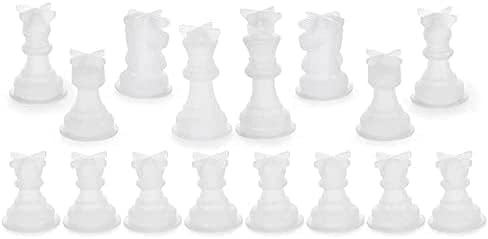 Pchnfei Lot de 16 moules d'échecs pour résine de silicone d'échecs en résine époxy, pour fabrication d'anniversaire, moules de moulage, fournitures de bijoux