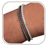 Dochais Mens Bracelet Gift Adjustable Silver Black Link Chain Bracelets