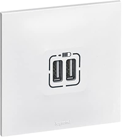 LEGRAND - Prise Double Chargeur USB-A 3A/15W Neptune - Possibilité de Repiquage sur Prise 2P+T - Blanc