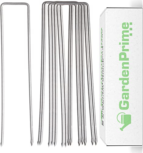 Garden Pegs Staples Stakes U Shaped Nail Securing Lawn Pins 6 inch Galvanised Ground Pegs for Weed Control Artifical Grass Membrane Fabric Matting Netting by GardenPrime (100 pack, 6/150mm length)