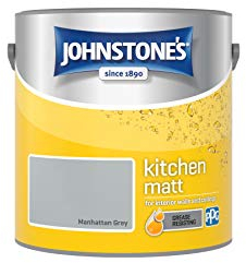 Johnstone's - Kitchen Paint - Manhattan Grey - Matt Finish - Grease & Stain Resistant - Suitable for Kitchen Walls & Ceilings - Highly Durable - Low Odour - 12m2 Coverage per Litre - 2.5L