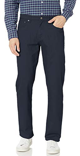 Amazon Essentials Pantalon en Sergé Stretch 5 Poches Coupe Décontractée Homme, Bleu Marine, 34W / 28L