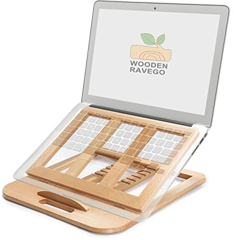 RAVEGO Support pour Ordinateur Portable, réglable en Hauteur, Support pour Ordinateur Portable en Bois à 6 Niveaux, pour MacBook, Ordinateur Portable, Compatible pour 10-15,6 Pouces (hêtre)