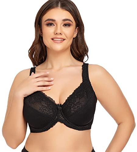 Ayigedu UK Ladies Super Plus Size Full Coverage Bra Non Padded Underwire Minimizer Bras 36G Black