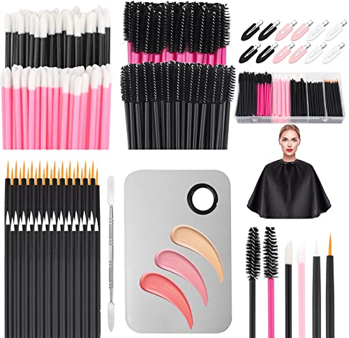 LIONVISON Einweg Makeup Applikator, Mischpalette mit Spatel und 262 PCS Einweg-Makeup-Pinselwerkzeuge, Mascara-Stifte, Lippenpinsel, Eyeliner-Pinsel, Haarklammern mit Aufbewahrungsbox