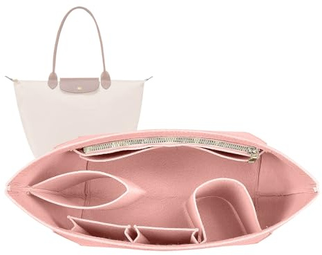 Lckaey tote bag organizer insert for Longchamp le pliage large tote insert felt purse zipper bag organizer 1028pink-M AG
