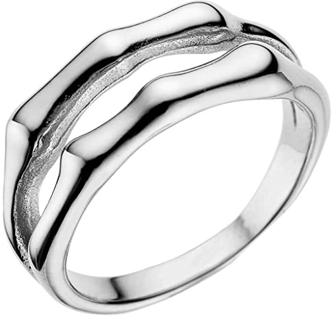 Jude Jewelers Stainless Steel Bamboo Bone Style Double Band Wedding Statement Anniversary Ring (Silver, 4)
