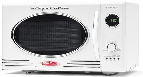 Nostalgia - 800W Retro Countertop Microwave Large 0.9 Cubic Feet 12 Pre-Programmed Cooking Settings Digital Clock Kitchen Appliances White