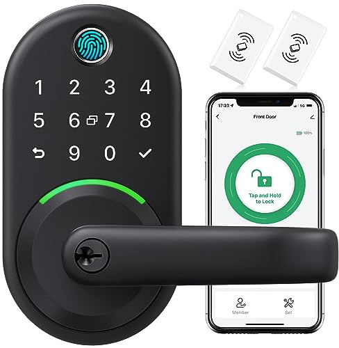 Yamiry YR01 RLA7 Smart Handle Keypad: Fingerprint Keyless Entry Front Digital WiFi Door Lock with APP-Genarate Passcode Remotely-DIY Installation, Black