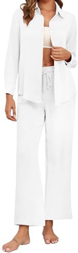 Famulily Zweiteiler Damen Winter Elegant Hose Und Bluse Set Elegant Weiss M