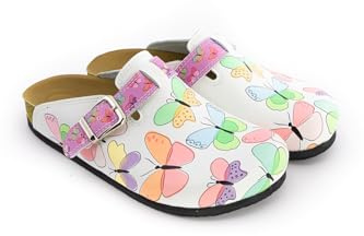 Terlik Sabo Cork Sole ST221 Leather Womens Clogs Mules Slippers Sabot Shoes, Butterfly, EU 39, UK 6