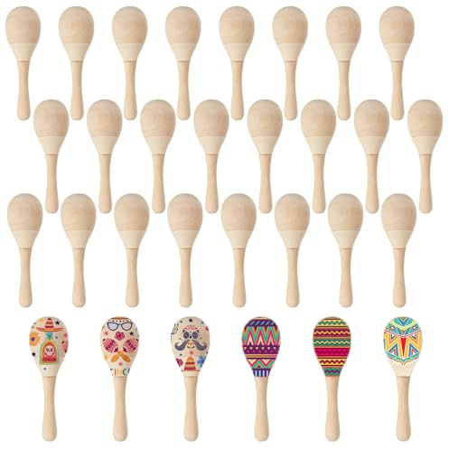 Acrux7 30 st mini maracas obehandlade maracas i trä maracas bulk gör-det-själv mini trä maracas för mexikansk fest gynnar temafest dekorationer gör-det-själv målning
