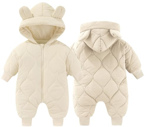 Happy Cherry - Mono Invierno Bebé Buzo Niño Niña Mameluco Mangas Largas Ropa de Una Pieza con Capacha Recién Nacido Traje de Nieve Niños Niñas Infantil Jumpsuit Entero - 6-9 Meses - Blanco
