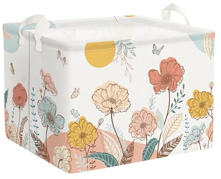 Clastyle Panier Rangement Bébé Plage Été Corbeille à Linge Sale Palmier Enfant pour Vêtement Boite de Rangement Jouet pour Salle de Bain Chambre à Coucher, Coquelicot, 40x30x30 cm