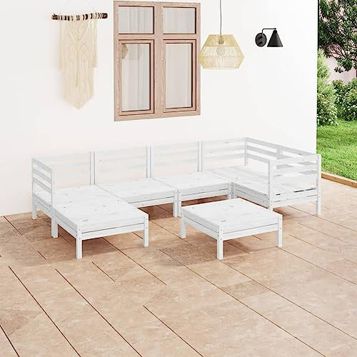 KTHLBRH 7-TLG. Garten-Lounge-Set Massivholz Kiefer Weiß Balkonmöbel-Sets Gartenmöbel-Sets Outdoor-Möbel-Sets Terrassenmöbel-Sets für Terrasse, Garten, Balkon