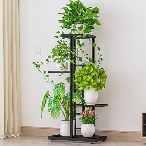 Zstar 4-Tier Blumenregal Pflanzenregal, Mehrstöckig Blumenständer Pflanzenständer Blumenbank Metall Blumentreppe Pflanzentreppe Standregal für Innen Garten Balkon Deko, Dark gray with silver
