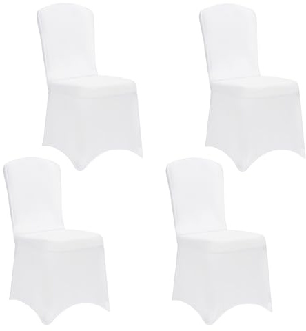 DETEX 4X Stuhlhussen für Stühle ohne Armlehnen Weiß ÖkoTex | Stretch, Überzug, Stuhlbeintasche, 30° Waschbar, Party, Hochzeit, 165g/m², Faltenfrei, Bistrotisch, Zertifiziert