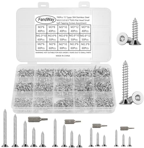 760 Piezas Torx Tornillos Roscachapas de Cabeza Avellanado,M2 M2,3 M2,5 M3 Tornillos Para Madera,Plana Tornillos Autorroscantes de Acero Inox. 304,Tornillos Autoperforantes para Aluminio Con 4 llaves.