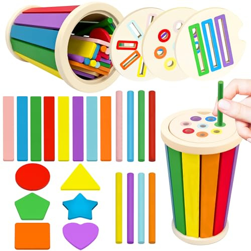 Montessori färglärande leksak från 1 år, träfärg, formsorteringsleksak, motorikleksak och sorteringsspel, pedagogisk leksak främjar finmotorik baby från 12 månader, gåva för barn [original]