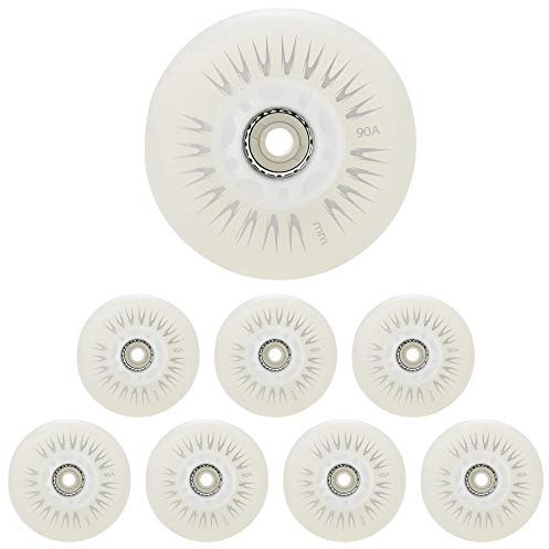 JCCHT Lumineszenz-Rollschuhrollen, 60 mm, 62 mm, 64 mm, 68 mm, 70 mm, 72 mm, 76 mm, 80 mm, leuchtende einzelne Inline-Skate-Rollen mit Lagern, 8er-Pack,Weiß,72mm