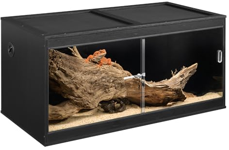 unipaws 110 Gallon Reptile Tank for Lizards, Bearded Dragon Enclosure Terrarium, Large Stackable Cage with Glass Sliding Doors and Lock and Cable Port, Black