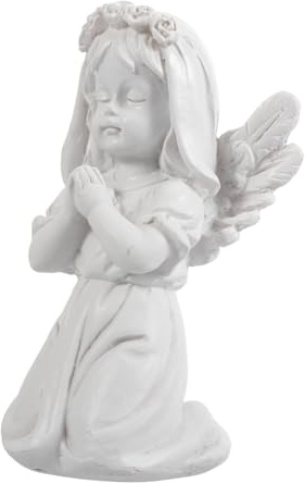 Statuina Angelo in Resina Bianca Vintage per Ragazzo Ragazza, 1 Pezzo | Decorazione da Giardino e Club, Figura di Preghiera, Stile Nostalgico, Oggetto da Collezione