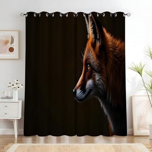 YZQGLHP orange rävgardiner, djurgardiner, mörkläggningsgardiner, ljudisoleringsgardin, för insynsskydd i vardagsrum och sovrum, B140 x H 200 cm (2-pack)