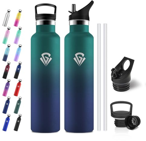 JAPORIA Borraccia Termica 1L, Bottiglia Termica senza BPA, Borraccia Acciaio Inox con Cannuccia per Adulto, Campeggio, Ciclismo, Viaggio, Yoga