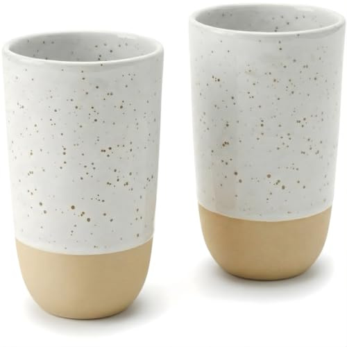 Kaffeetassen Set (2 Stück) aus Keramik – 400ml Kaffeebecher ohne Henkel für Cappuccino & Espresso, Große Teetasse & Matcha Becher, Modernes Tassen Set in Porzellan-Optik, Spülmaschinenfest